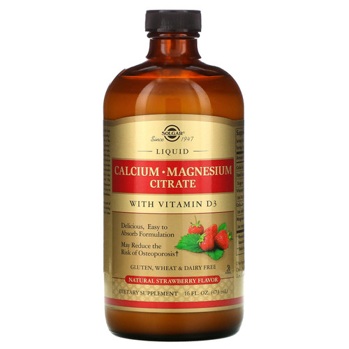Solgar  Liquid Calcium Magnesium Citrate with Vitamin D3  Natural Strawberry  16 fl oz (473 ml)