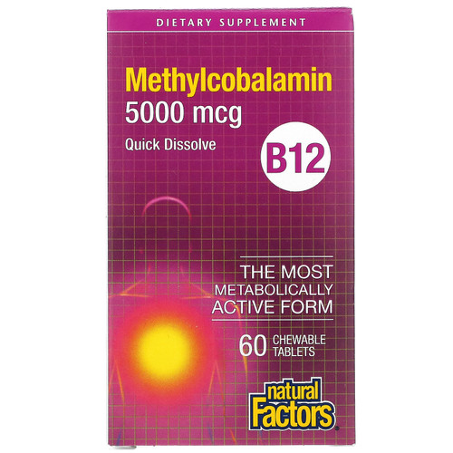 Natural Factors  B12  Methylcobalamin  5000 mcg  60 Chewable Tablets