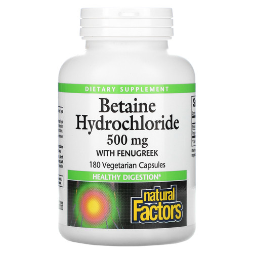 Natural Factors  Betaine Hydrochloride with Fenugreek  500 mg  180 Vegetarian Capsules