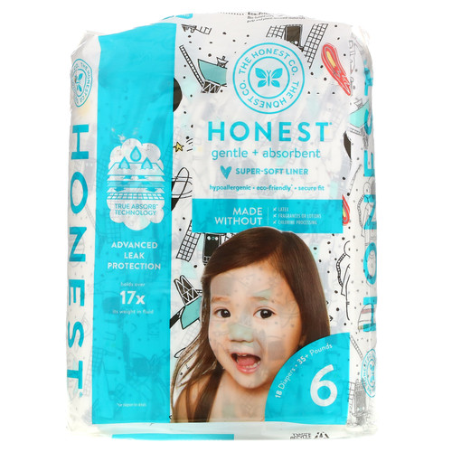 The Honest Company  Honest Diapers  Super-Soft Liner  Size 6   Space Travel  35+ Pounds  18 Diapers