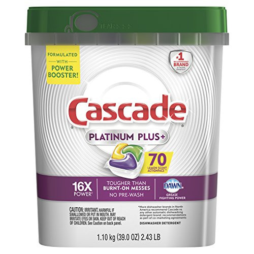 Cascade Platinum Dishwasher Pods  ActionPacs Dishwasher Detergent with Dishwasher Cleaner Action  Lemon Platinum Plus  70 Count