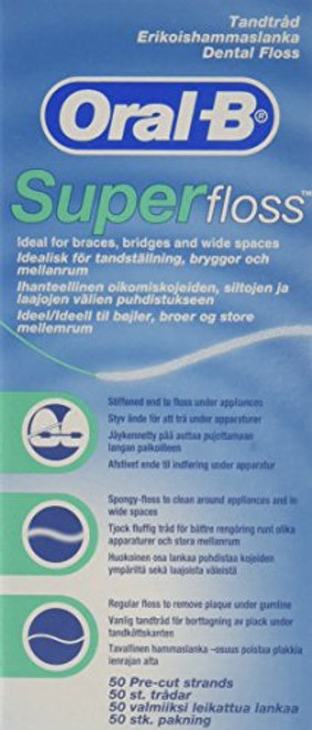 Oral-B Super Floss Mint Dental Floss Pre-Cut Strands 50 ea (Pack of 6)