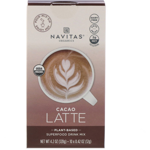 Navitas Organics  Latte Superfood Drink Mix  Cacao  10 Packets  0.31 oz (9 g) Each