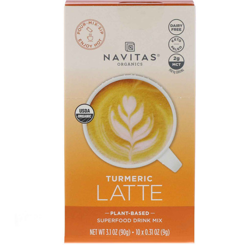 Navitas Organics  Latte Superfood Drink Mix  Turmeric  10 Packets  0.31 oz (9 g) Each