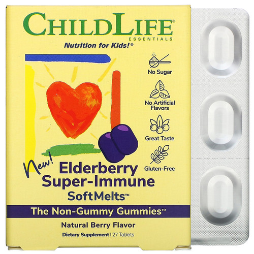 ChildLife  Elderberry Super-Immune SoftMelts  Natural Berry Flavor  27 Tablets