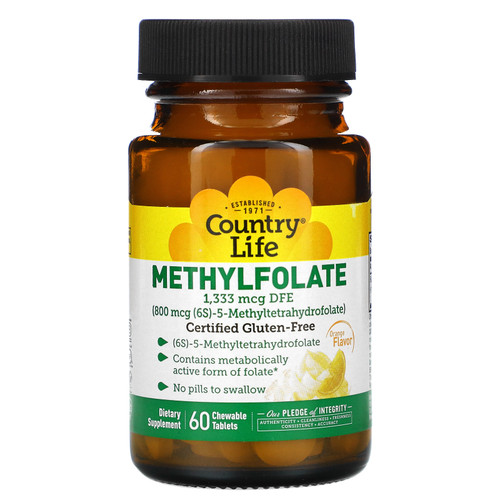 Country Life  Methylfolate  Orange  800 mcg  60 Chewable Tablets