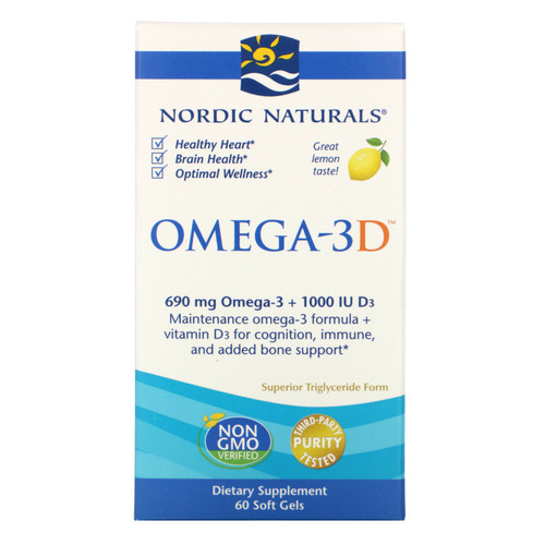 Nordic Naturals  Omega-3D  Lemon  1000 mg  60 Soft Gels