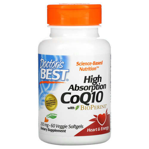 Doctor's Best, High Absorption CoQ10 with BioPerine, 200 mg, 60 Veggie Softgels