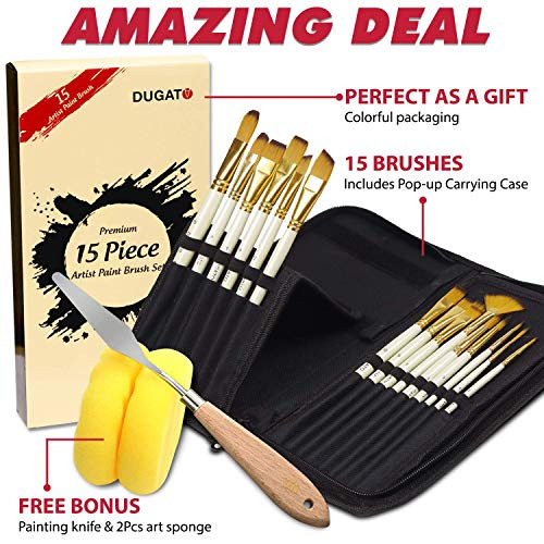 ARTIFY 15 Pcs Professional Paint Brush Set Perfect for Oil Painting