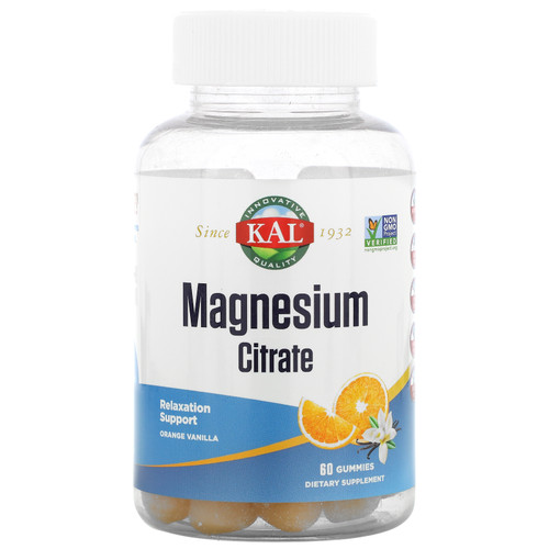 KAL, Magnesium Citrate, Relaxation Support, Orange Vanilla,  60 Gummies