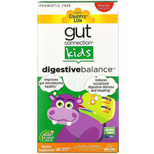 Country Life, Gut Connection Kids, Digestive Balance, Sweet & Sour,  60 Chewable Tablets