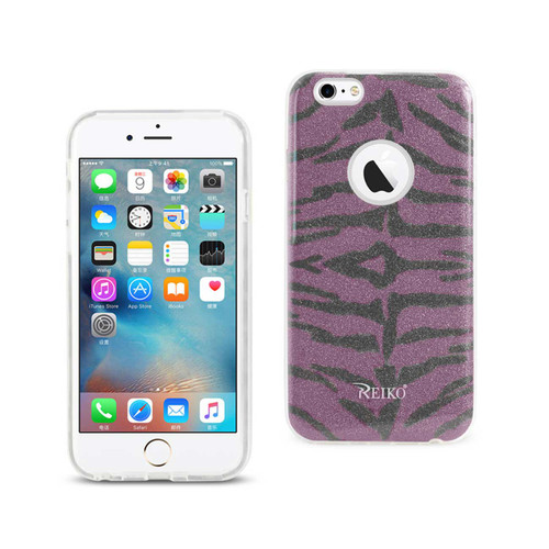 10 Pack - Reiko iPhone 6/ 6S Shine Glitter Shimmer Tiger Stripe Hybrid Case In Purple