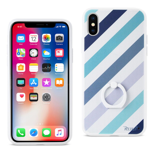 10 Pack - Reiko iPhone X Stripe Pattern TPU Case With Rotating Ring Stand Holder