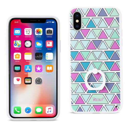 10 Pack - Reiko iPhone X Triangle Pattern TPU Case With Rotating Ring Stand Holder