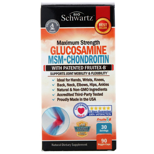 BioSchwartz, Maximum Strength, Glucosamine MSM + Chondroitin with Patented Fruitex-B, 90 Veggie Caps