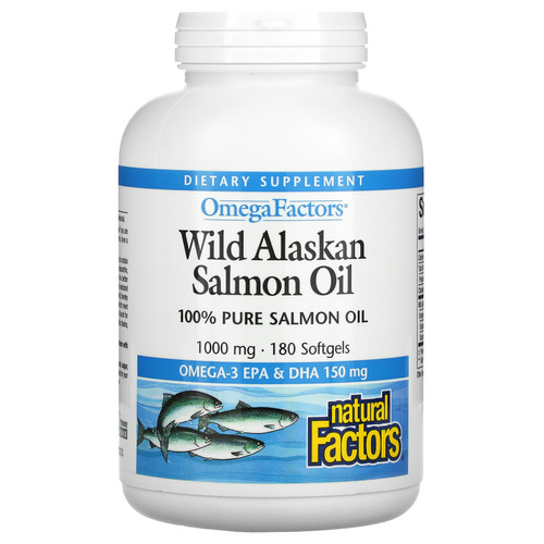 Natural Factors, Omega Factors, Wild Alaskan Salmon Oil, 1,000 mg, 180 Softgels