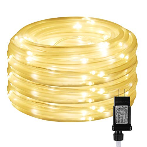 LE LED Rope Lights with Timer, 8 Modes, Low Voltage, Waterproof, Warm White, 33ft 100 LED Indoor Outdoor Plug in Light Rope and String for Deck, Patio, Bedroom, Pool, Boat, Landscape Lighting and More