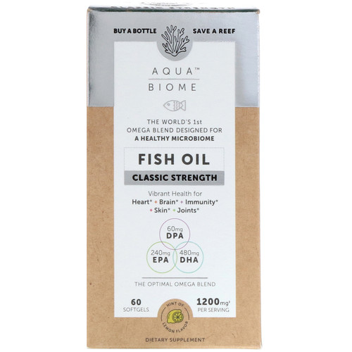 Enzymedica, Aqua Biome, Fish Oil, Classic Strength, Lemon Flavor, 1,200 mg, 60 Softgels