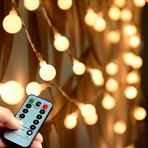 (Remote and Timer)Abkshine 100 LED Warm White Globe String Lights Outdoor, Waterproof Battery Powered LED Starry Light Fairy Light for Patio Umbrella Garden Party Xmas Tree Wedding Decoration