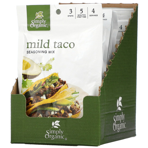 Simply Organic, Mild Taco Seasoning Mix, 12 Packets, 1 oz (28 g) Each