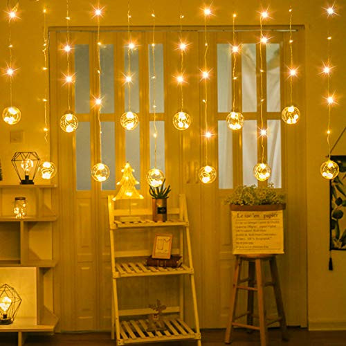SUPERNIGHT LED Curtain Lights with Crystal Ball, Globe Window Twinkle Fairy String Light Waterproof for Patio,Lawn,Garden,Wedding,DIYÂ Christmas Tree Decoration (9.8 x 9.8 ft,8 Modes,Warm White)