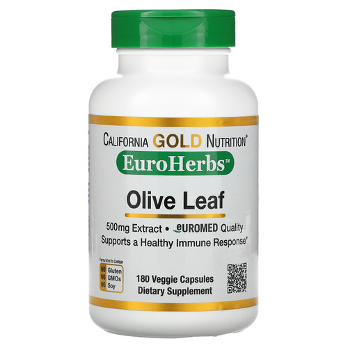 California Gold Nutrition, Olive Leaf Extract, EuroHerbs, European Quality, 500 mg, 180 Veggie Capsules