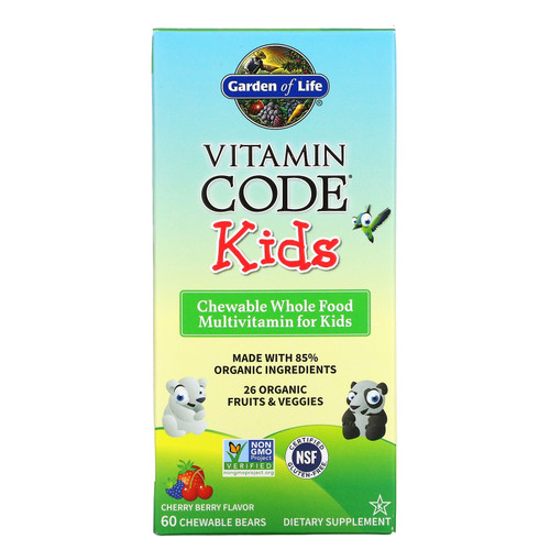 Garden of Life, Vitamin Code, Kids, Chewable Whole Food Multivitamin for Kids, Cherry Berry, 60 Chewable Bears