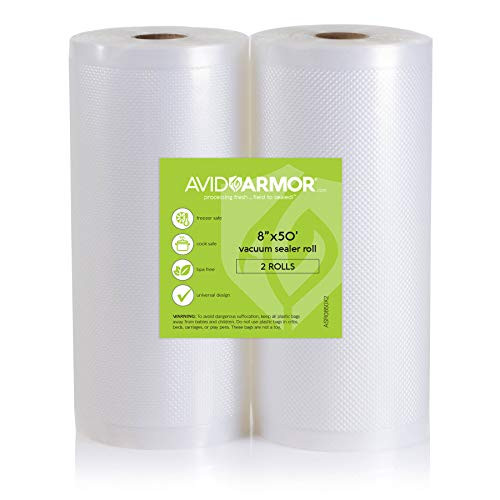 Avid Armor Vacuum Sealer Bags 8x50 Rolls 2 Pack for Food Saver Seal a Meal Vac Sealers Heavy Duty Komerční bez BPA Sous Vide Vaccume Bezpečné přiříznutí na velikost Úložný sáček 100 Celkový počet stop Embosovaný