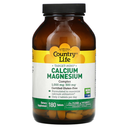 Country Life, Target-Mins Calcium-Magnesium Complex, 180 Tablets