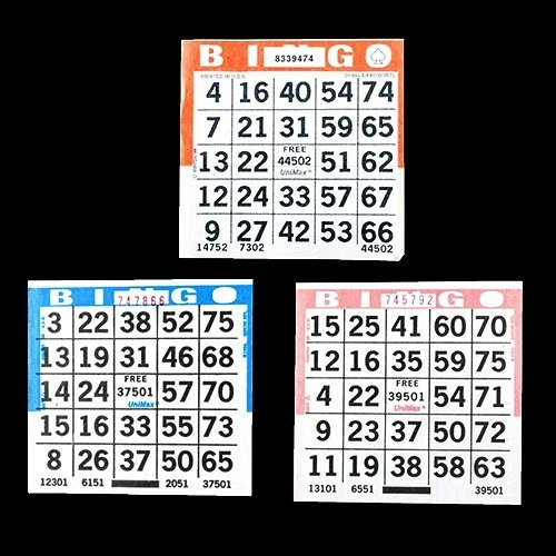 1 on Bingo Paper Cards Triple Value Pack - 500 Blue  500 Orange  500 Pink - UniMax Paper Series - 4 Inch Square Size - 1500 Disposable Cards per Pack - No Duplicate Cards by Color - Made in USA