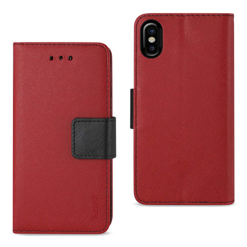 10 Pack - Reiko iPhone X 3-In-1 Wallet Case In Red