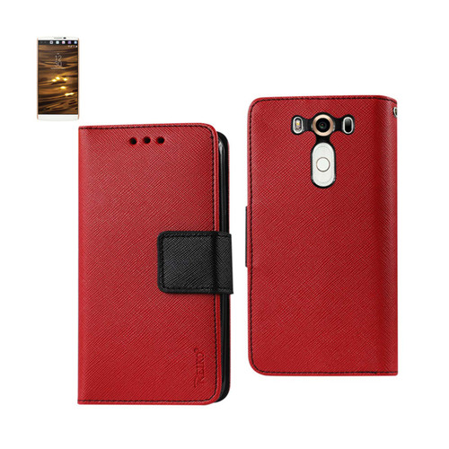10 Pack - Reiko LG V10 3-In-1 Wallet Case In Red