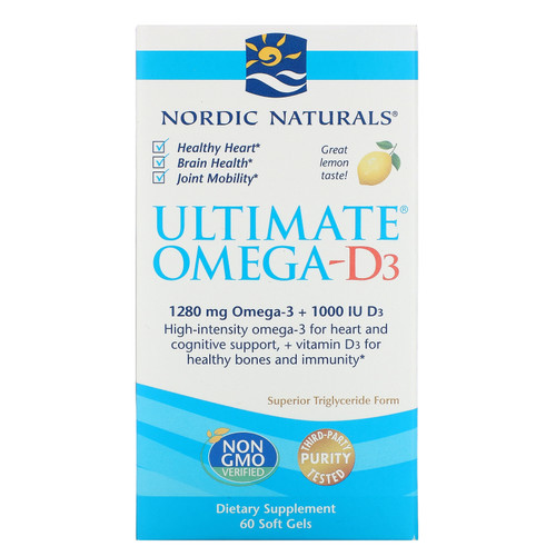 Nordic Naturals, Ultimate Omega-D3, Lemon, 1000 mg, 60 Soft Gels