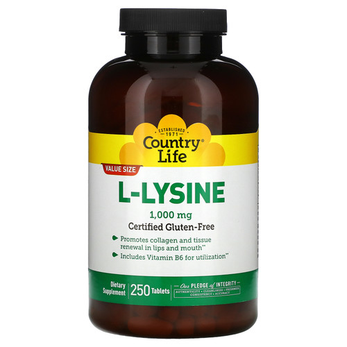 Country Life  L-Lysine  1000 mg  250 Tablets