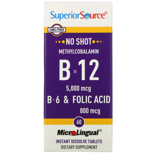 Superior Source  No Shot  Methylcobalamin B-12  B-6 & Folic Acid   5 000 mcg/800 mcg  60 MicroLingual Instant Dissolve Tablets