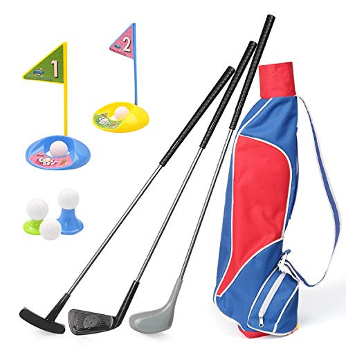 Kids Golf Clubs Toy Set  Exercise N Play Deluxe Happy Young Golfer Sports Kit  15 Piece Set for Promotion of Kids Physical and Mental Development