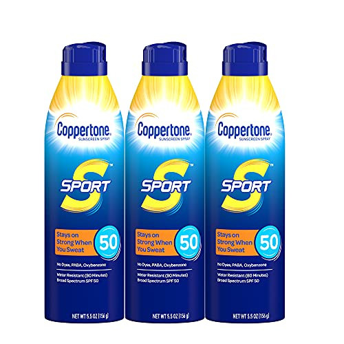 Coppertone Sport Continuous Sunscreen Spray Broad Spectrum SPF 50 Multipack (5.5 Ounce Bottle  Pack of 3) (Packaging May Vary)  16.5 Oz