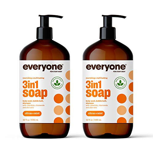 Everyone 3-in-1 Soap  Body Wash  Bubble Bath  Shampoo  32 Ounce (Pack of 2)  Citrus and Mint  Coconut Cleanser with Organic Plant Extracts and Pure Essential Oils (Packaging May Vary)