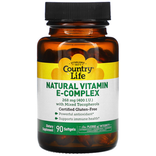 Country Life  Natural Vitamin E-Complex with Mixed Tocopherols  268 mg (400 IU)  90 Softgels