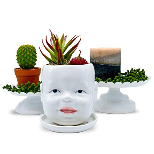 Head Planter Face Planters Pots - Ceramic Succulent Planters with Drainage & Saucer, Indoor/Outdoor Baby Bust Planter, Face Pots for Plants, Cactus, Flowers, Unique Planters Gifts, Cute Planters Pot
