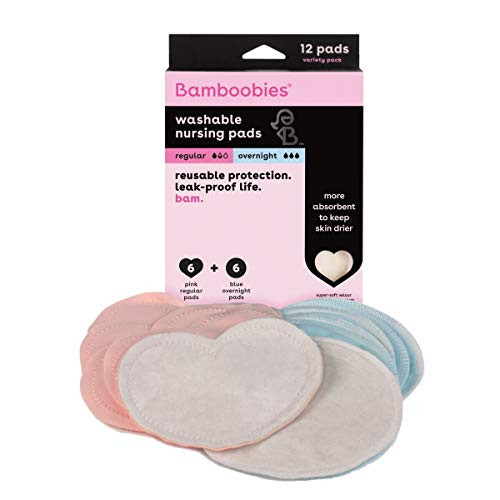 Bamboobies Women’s Overnight Nursing Pads  Reusable and Washable  Pink Regular and Blue Overnight  Variety Pack  Leak-Proof Pads for Breastfeeding  6 Pairs