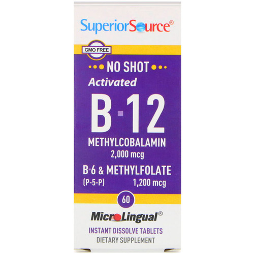 Superior Source  Activated B-12 Methylcobalamin  B-6 (P-5-P) & Methylfolate  2 000 mcg/1 200 mcg  60 Tablets