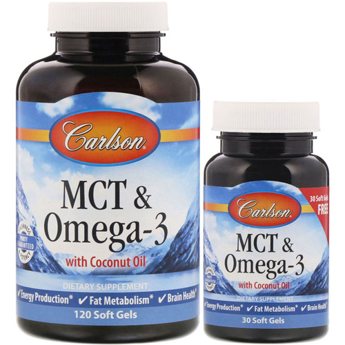 Carlson Labs  MCT & Omega-3  120 + 30 Free Soft Gels