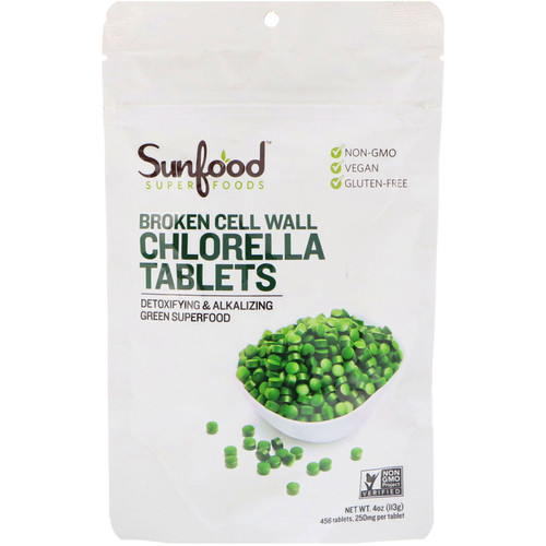 Sunfood  Broken Cell Wall Chlorella Tablets  250 mg  456 Tablets  4 oz (113 g)