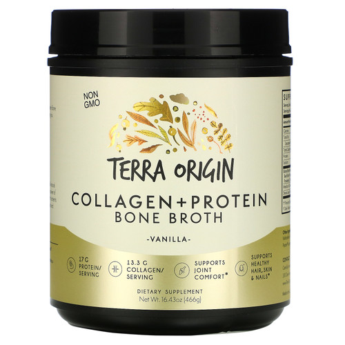 Terra Origin  Collagen + Protein Bone Broth  Vanilla  16.43 oz (466 g)