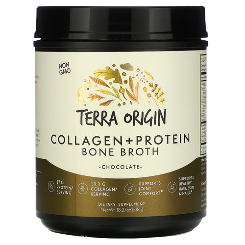 Terra Origin  Collagen +Protein Bone Broth  Chocolate  18.27 oz (518 g)