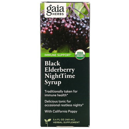 Gaia Herbs  Black Elderberry NightTime Syrup  5.4 fl oz (160 ml)