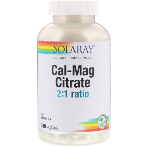 Solaray  Cal-Mag Citrate 2:1 ratio  360 VegCaps