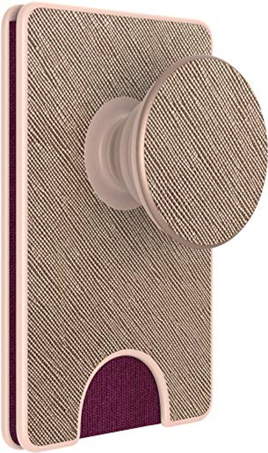 PopSockets PopWallet+ with Swappable PopTop: Phone Grip  Phone Stand  and Wallet for Cards  Removable  Rose Gold Saffiano