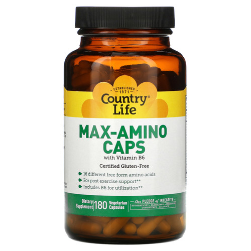 Country Life  Max-Amino Caps with Vitamin B-6  180 Vegetarian Capsules